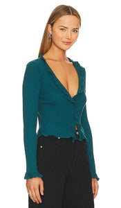 LA Made Sweet Serenade Ruffle Cardigan in Teal