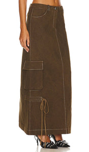 LADO BOKUCHAVA Cargo Maxi Skirt in Brown