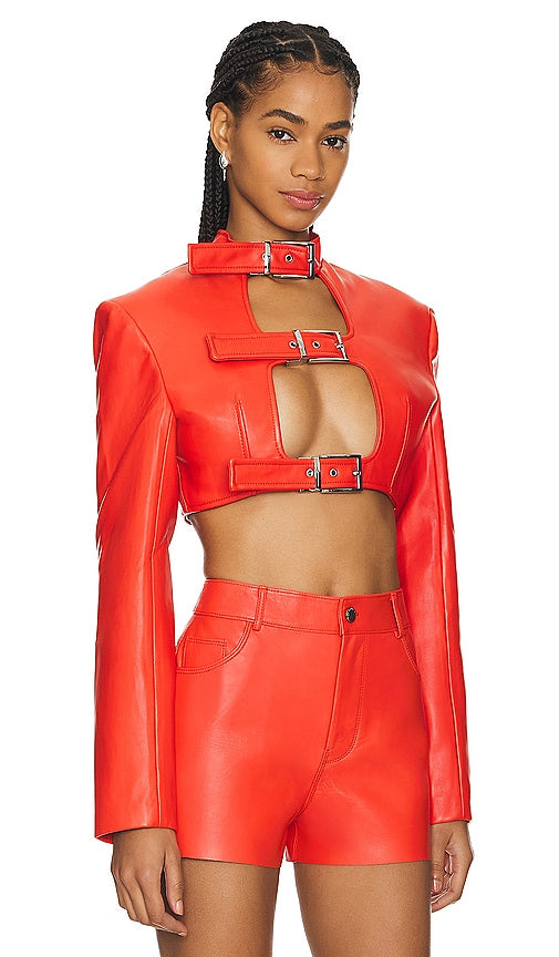 LADO BOKUCHAVA Crop Shibari Blazer in Orange