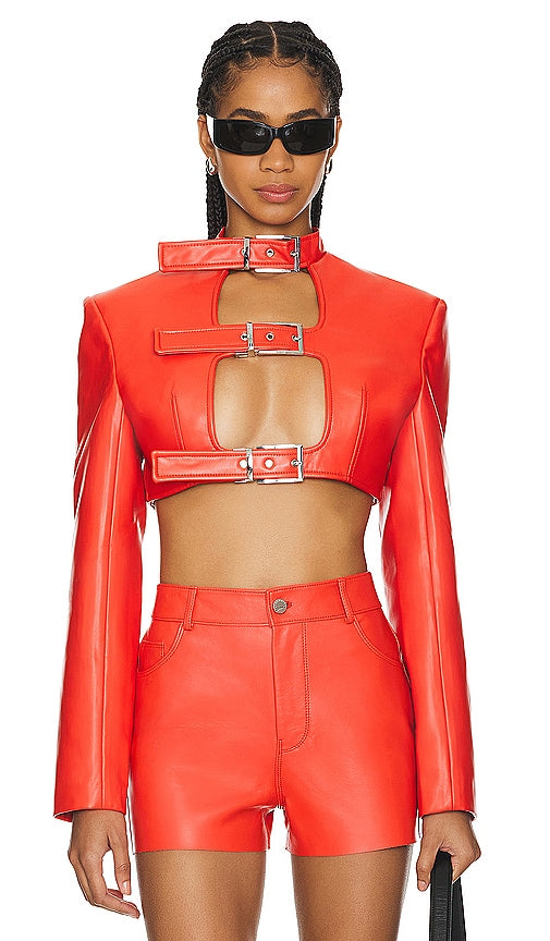 LADO BOKUCHAVA Crop Shibari Blazer in Orange