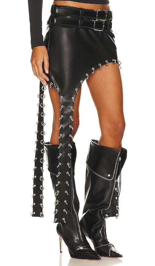 LADO BOKUCHAVA Petal Faux Leather Skirt in Black