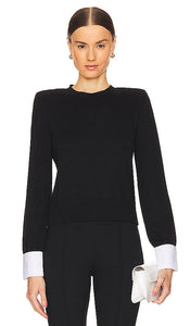 L'AGENCE April Poplin Collar Pullover in Black