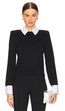 L'AGENCE April Poplin Collar Pullover in Black - L'AGENCE April Pull à col en popeline noir - L'AGENCE April 黑色府绸领套头衫 - L'AGENCE April Pullover mit Popeline-Kragen in Schwarz - L'AGENCE 에이프릴 포플린 칼라 풀오버 블랙 색상 - Pullover con colletto in popeline April L'AGENCE in nero