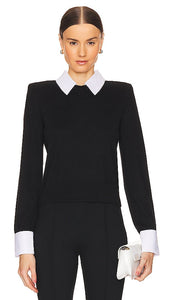 L'AGENCE April Poplin Collar Pullover in Black - L'AGENCE April Pull à col en popeline noir - L'AGENCE April 黑色府绸领套头衫 - L'AGENCE April Pullover mit Popeline-Kragen in Schwarz - L'AGENCE 에이프릴 포플린 칼라 풀오버 블랙 색상 - Pullover con colletto in popeline April L'AGENCE in nero