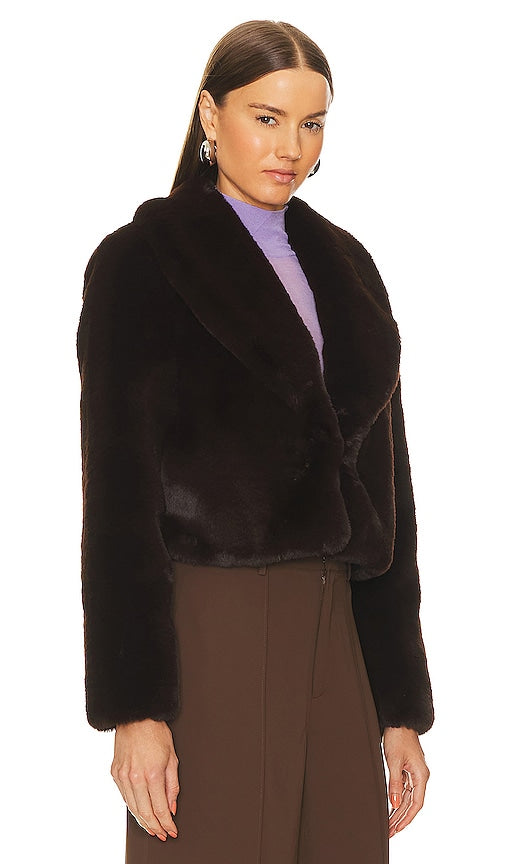 L'AGENCE Davy Crop Faux Fur Jacket in Chocolate