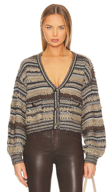L'AGENCE Harriet Blouson Cardigan in Brown - L'AGENCE Harriet Blouson Cardigan en Marron - L'AGENCE Harriet 棕色外套开衫 - L'AGENCE Harriet Blouson Cardigan in Braun - L'AGENCE Harriet 블루종 가디건 브라운 색상 - Cardigan L'AGENCE Harriet Blouson in marrone