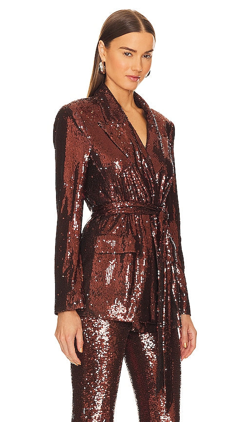 L'AGENCE Jordana Wrap Belted Blazer in Metallic Bronze