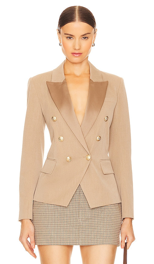 L'AGENCE Kenzie Cont Lapel Blazer in Beige