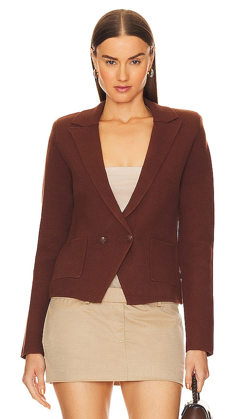 L'AGENCE Sofia Knit Blazer in Brown - L'AGENCE Blazer en tricot Sofia en marron - L'AGENCE Sofia 棕色针织西装外套 - L'AGENCE Sofia Strickblazer in Braun - L'AGENCE 소피아 니트 블레이저 브라운 색상 - Blazer in maglia L'AGENCE Sofia in marrone