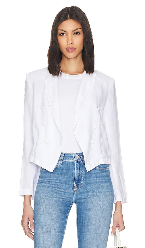 L'AGENCE Wayne Crop Double Breasted Jacket in White - L'AGENCE Wayne - Veste courte croisée à double boutonnage en blanc - L'AGENCE Wayne 白色短款双排扣夹克 - L'AGENCE Wayne Crop Zweireiherjacke in Weiß - L'AGENCE Wayne 크롭 더블 브레스티드 재킷 화이트 색상 - Giacca doppiopetto L'AGENCE Wayne Crop in bianco