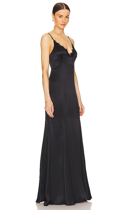 L'AGENCE Zanna Lace Trim Gown in Black