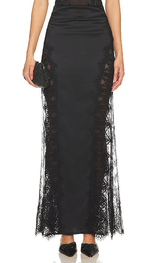 L'AGENCE Minka Long Lace Panel Skirt in Black