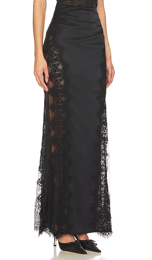 L'AGENCE Minka Long Lace Panel Skirt in Black