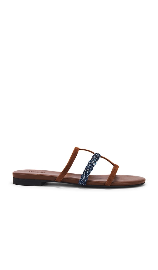 L'AGENCE Hennie Sandal in Brown | Cognac Suede Flat Sandals for Women