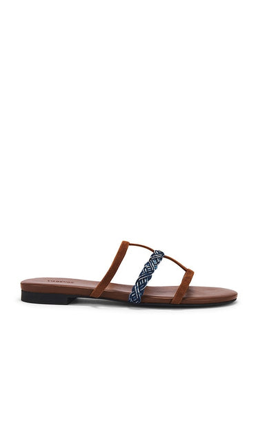 L'AGENCE Hennie Sandal in Brown | Cognac Suede Flat Sandals for Women