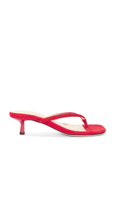 L'AGENCE Hortense Sandal in Red | Red Suede Flip Flop Sandals for Women