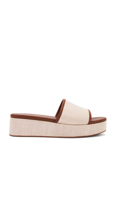 L'AGENCE Inaya Sandal in Neutral | Natural Linen Flat Slides for Women