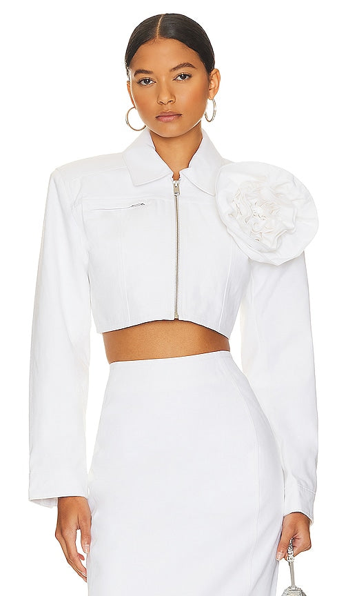 LAMARQUE Aneesa Denim Jacket With Removable Floral Applique in White