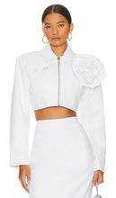 LAMARQUE Aneesa Denim Jacket With Removable Floral Applique in White