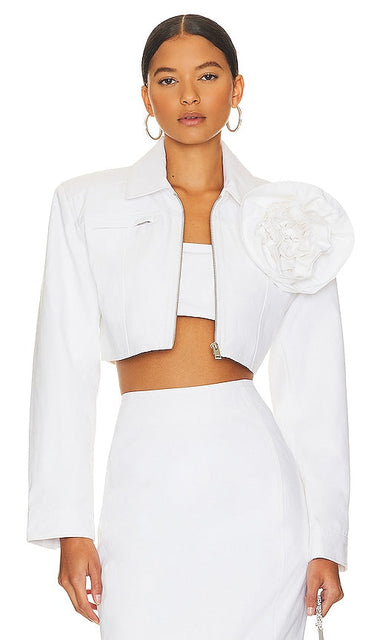 LAMARQUE Aneesa Denim Jacket With Removable Floral Applique in White