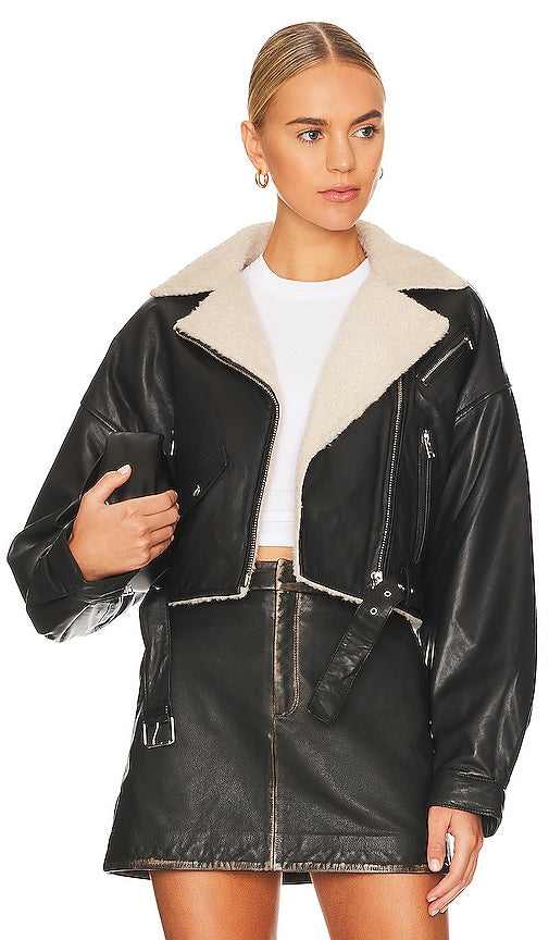 LAMARQUE Dylan Sherpa Moto Jacket in Black - LAMARQUE Dylan Sherpa Veste de moto en noir - LAMARQUE Dylan Sherpa 黑色机车夹克 - LAMARQUE Dylan Sherpa Motorradjacke in Schwarz - LAMARQUE Dylan 셰르파 모토 재킷 블랙 색상 - Giacca LAMARQUE Dylan Sherpa Moto in nero