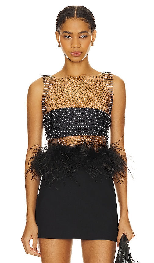 LAMARQUE Pia Embellished Top in Black - LAMARQUE Top orné Pia en noir - LAMARQUE Pia 黑色装饰上衣 - LAMARQUE Pia verziertes Oberteil in Schwarz - LAMARQUE PIA 엠벨리시드 탑 블랙 색상 - Top LAMARQUE Pia decorato in nero