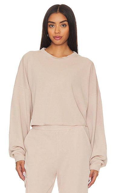 Lanston Crop Pullover Sweatshirt in Taupe - Sweat-shirt court Lanston en taupe - Lanston 灰褐色短款套头运动衫 - Lanston Crop Pullover Sweatshirt in Taupe - Lanston 크롭 풀오버 스웨트셔츠 - Felpa pullover corta Lanston color talpa