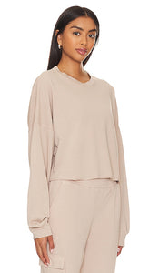 Lanston Crop Pullover Sweatshirt in Taupe