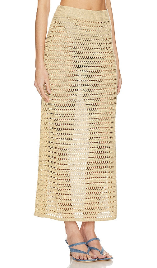 L'Academie Jalisa Open Stitch Maxi Skirt in Tan