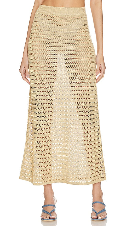 L'Academie Jalisa Open Stitch Maxi Skirt in Tan - L'Academie Jalisa - Jupe longue à point ouvert en beige - L'Academie Jalisa 黄褐色开缝超长半身裙 - L'Academie Jalisa Maxirock mit offenem Stich in Hellbraun - L'Academie Jalisa 오픈 스티치 맥시 스커트 - Gonna lunga a punto aperto L'Academie Jalisa color marrone chiaro