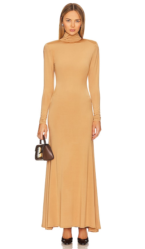 L'Academie Kyma Maxi Dress in Taupe - Robe longue Kyma de L'Academie en taupe - L'Academie Kyma 灰褐色长连衣裙 - L'Academie Kyma Maxikleid in Taupe - L'Academie Kyma 맥시 드레스 - Abito lungo L'Academie Kyma color talpa