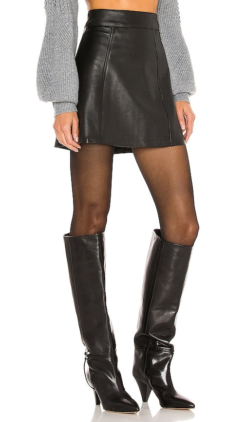 L'Academie Laurel Leather Mini Skirt in Black