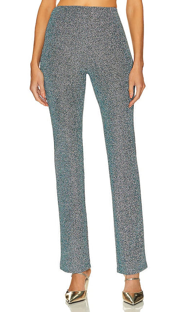 L'Academie Metallic Tie Knit Slim Pants in Blue - Pantalon slim en tricot à nouer métallisé L'Academie en bleu - L'Academie 蓝色金属色系带针织修身裤 - L'Academie Metallic Tie Knit Slim Hose in Blau - L'Academie 메탈릭 타이 니트 슬림 팬츠블루 색상 - Pantaloni slim in maglia metallizzata L'Academie in blu