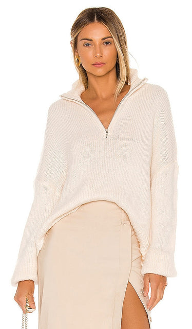 L'Academie Oliver Zip Up Sweater in Ivory - L'Academie Oliver - Pull zippé en ivoire - L'Academie Oliver 象牙色拉链毛衣 - L'Academie Oliver Reißverschlusspullover in Elfenbein - L'Academie Oliver 집업 스웨터 아이보리 색상 - Maglione con zip L'Academie Oliver in avorio