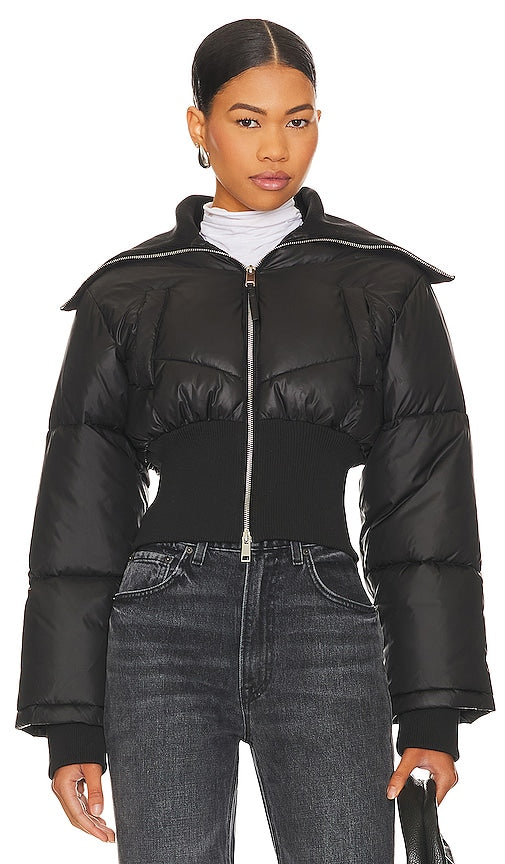 L'Academie Rylee Cropped Puffer in Black
