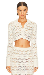 L'Academie Talmai Pointelle Cropped Cardigan in Ivory - L'Academie Talmai Pointelle Cardigan court en ivoire - L'Academie Talmai Pointelle 象牙色短款开衫 - L'Academie Talmai Pointelle Kurzstrickjacke in Elfenbein - L'Academie Talmai Pointelle 크롭 가디건 아이보리 색상 - Cardigan corto L'Academie Talmai Pointelle in avorio