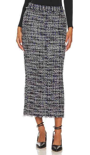 L'Academie Tweed Straight Maxi Skirt in Black - L'Academie - Jupe longue droite en tweed noire - L'Academie 黑色粗花呢直筒长裙 - Gerader Maxirock aus Tweed von L'Academie in Schwarz - L'Academie 트위드 스트레이트 맥시 스커트 - Gonna lunga dritta L'Academie in tweed nera