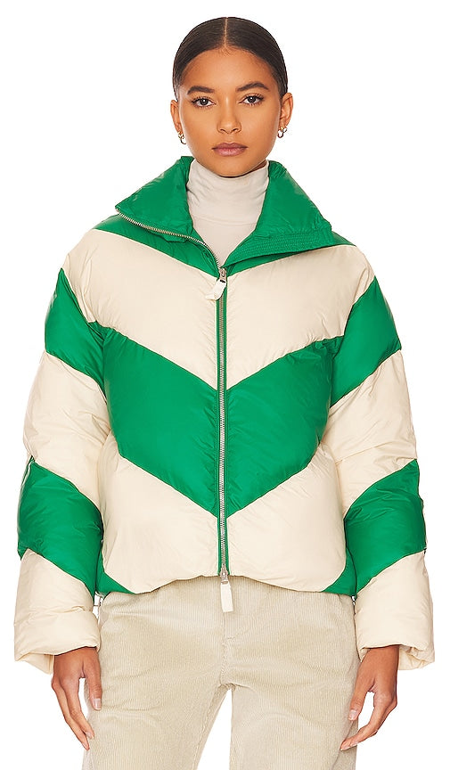 L'Academie Wylee Puffer Jacket in Green, Ivory