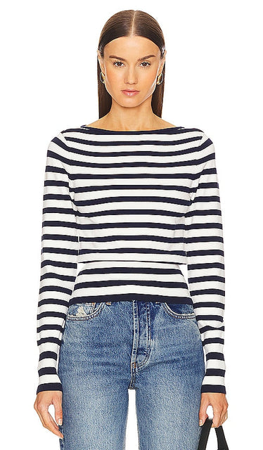 L'Academie by Marianna Marisole Striped Sweater in Blue - L'Academie by Marianna Pull rayé Marisole en bleu - L'Academie by Marianna Marisole 蓝色条纹毛衣 - Gestreifter Pullover von L'Academie by Marianna Marisole in Blau - L'Academie by Marianna Marisole 스트라이프 스웨터블루 색상 - Maglione a righe L'Academie di Marianna Marisole in blu