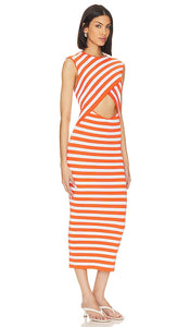 L'Academie Tina Striped Midi Dress in Orange