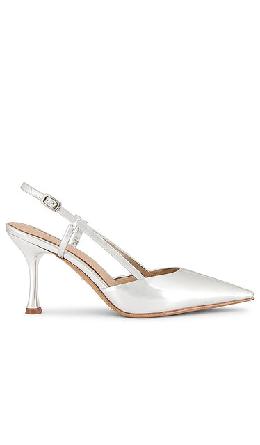 Lola Cruz Carmen 85 Slingback Pump in Metallic Silver | Plata Sling Back Heels for Women