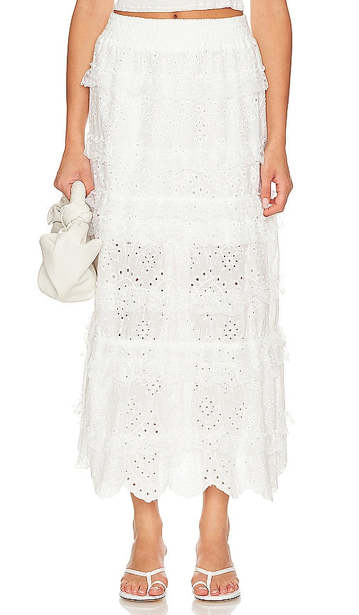 Line & Dot Charm Maxi Skirt in White