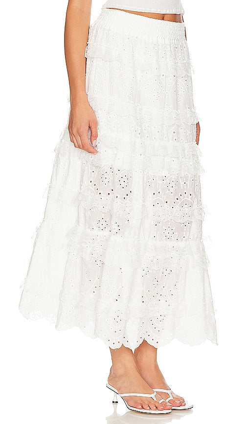 Line & Dot Charm Maxi Skirt in White