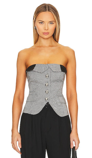 LEJE Tailored Bustier in Black,White - LEJE Bustier sur mesure en noir, blanc - LEJE 黑色、白色定制紧身胸衣 - Maßgeschneidertes LEJE-Bustier in Schwarz und Weiß - LEJE 테일러드 뷔스티에 블랙,화이트 색상 - Bustier su misura LEJE in nero, bianco