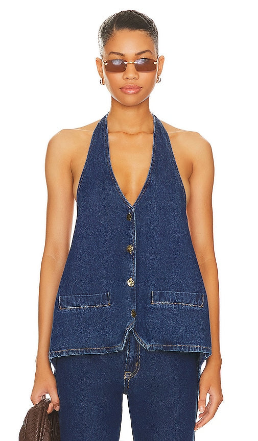 LIONESS Hills Halter Top in Blue - LIONESS Hills - Haut dos nu en bleu - LIONESS Hills 蓝色挂脖上衣 - LIONESS Hills Neckholder-Top in Blau - LIONESS HILLS 홀터 탑 블루 색상 - Top allacciato alla caviglia LIONESS Hills in blu