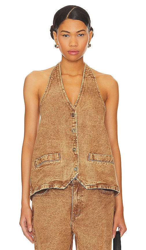 LIONESS Hills Halter Top in Brown - LIONESS Hills - Haut dos nu en marron - LIONESS Hills 棕色挂脖上衣 - LIONESS Hills Neckholder-Top in Braun - LIONESS HILLS 홀터 탑 브라운 색상 - Top allacciato alla caviglia LIONESS Hills in marrone