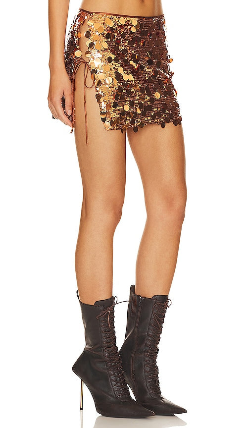 LIONESS Night Rider Mini Skirt in Metallic Bronze