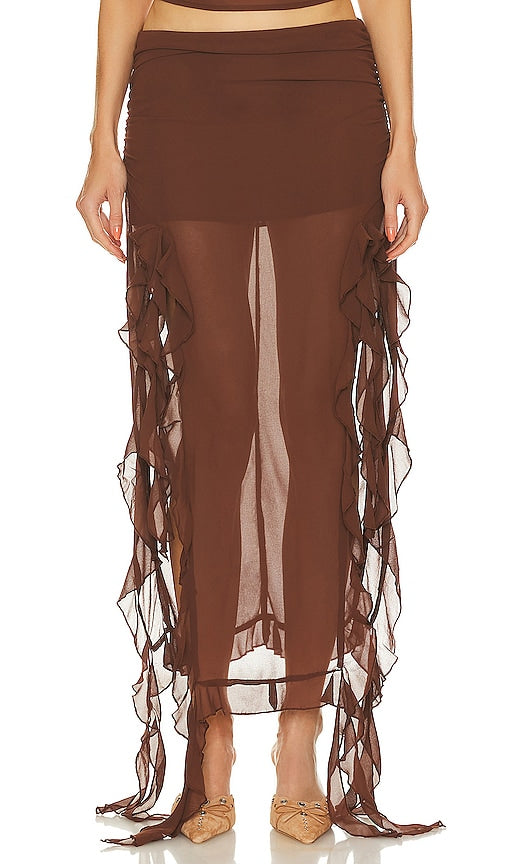 LIONESS Rendezvous Maxi Skirt in Chocolate - Jupe longue LIONESS Rendezvous en chocolat - LIONESS Rendezvous 巧克力色长裙 - LIONESS Rendezvous Maxirock in Schokolade - LIONESS Rendezvous 맥시 스커트 - Gonna lunga LIONESS Rendezvous color cioccolato