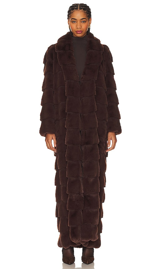 LITA by Ciara Floor Length Faux Fur Coat in Brown