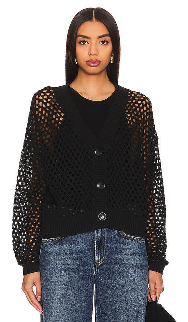 LNA Abi Open Knit Cardigan in Black - LNA Abi Cardigan en maille ouverte en noir - LNA Abi 黑色开口针织开衫 - LNA Abi Offener Strick-Cardigan in Schwarz - LNA Abi 오픈 니트 가디건블랙 색상 - Cardigan in maglia aperta LNA Abi in nero